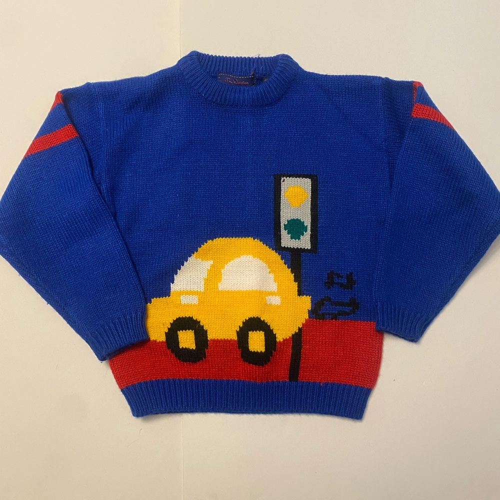 Vintage Jon Weston Blue Car Sweater size 7